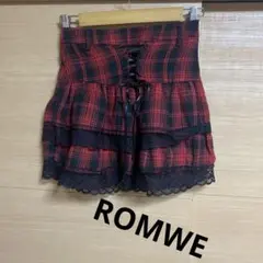 ROMWE レースアップチェックミニスカート