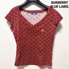 バーバリーブルーレーベル　BURBERRY ノバチェックカットソー M 赤半袖