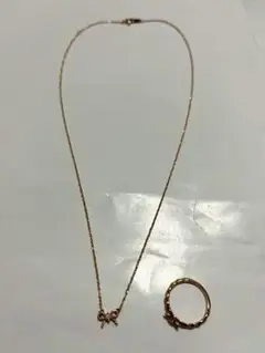 ノジェス リボン ダイヤ プチネックレス ピンキーリング セット