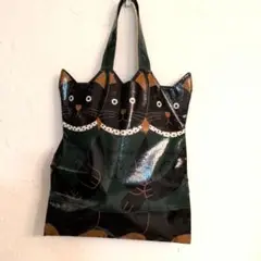 人気の猫の買い物袋　グリーンと黒のコントラストでナオミトザキ　オリジナルプラント