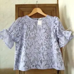 新品　archives 薄紫 レース パフスリーブ リボン　シャツ