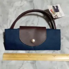 新品　未使用　エコバッグ　ネイビー　大きめ　　生地厚め　シンプル　折りたたみ可能