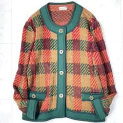 ヘルノ ノーカラージャケット チェック ツイード L 大きいサイズ