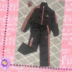 adidas ウィンドブレーカー　ジャージセットブラック/ピンク　150