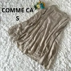 コムサ　ウエストリボン付き　シフォンスカート　フレア　光沢　ベージュ　7