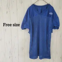 メッシュシャツ【Free size 】 青Rロゴアメリカンフットボール様ウェア