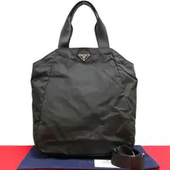 極美品 プラダ 三角ロゴ レザー 2way トートバッグ ショルダーバッグ 黒