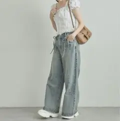 【新品•未使用】OLIVE des OLIVE切り替えリボンデニムパンツ