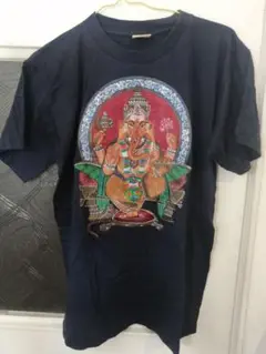 インド神様 ガネーシャ手描き Tシャツ　ネイビー