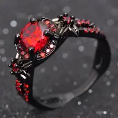指輪 レッドリング ブラック レトロ ルビー ジルコン ラインストーン かわいい