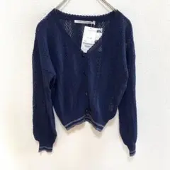 美品✨ショートカーディガン　透かし編み　薄手　ネイビー　サマーニット　タグ付き