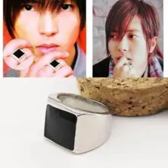 山P スクエアリング シルバー 黒 山下智久 16号 指輪 印台