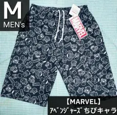 【MARVEL】アベンジャーズ ちびキャラ総柄 ハーフパンツ■ブラック■アメコミ