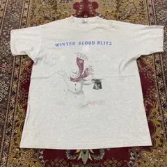 90s シングルステッチ USA製 献血 プロモ 雪だるま アート Tシャツ