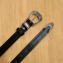 牛革 ウエスタンベルト アメカジ ナローベルト 3ピースバックル LEATHER