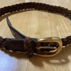 レザー編み込みベルト ブラウン ゴールドバックル　Sサイズ