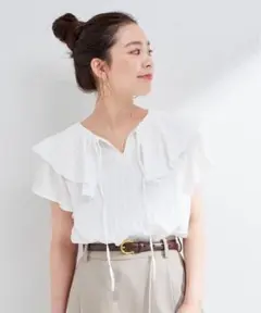 イエナ　シンプリシテェ SIMPLICITE ラッフルカラー半袖ブラウス