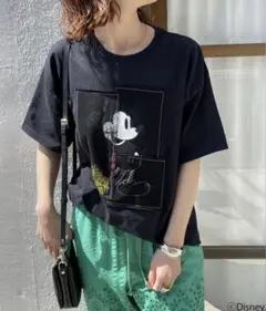 spick＆spanミッキーマウス プリント ブラックTシャツ