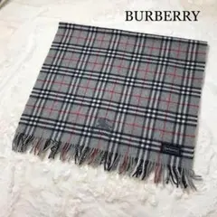 【極美品】バーバリー 大判マフラー ウール100% 膝掛け 刺繍ビッグロゴ