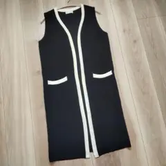 美品 TOMORROWLAND 日本製 リブ ロングジレ ネイビー S