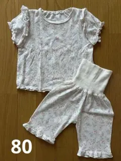美品　バースデイ　半袖腹巻き付パジャマ　80 花柄