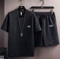 【2XL】 セットアップ おしゃれ かっこいい トップス ハーフパンツ ブラック