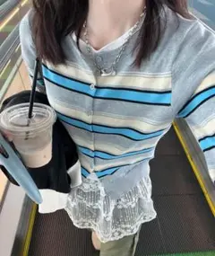 HALEY PESCA/ミックスボーダーカーディガン