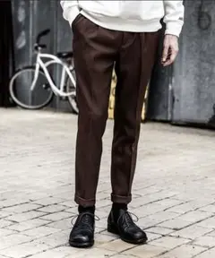 【美品】MR.OLIVE レトロ ポリエステルツイル ワンプリーツ テーパード
