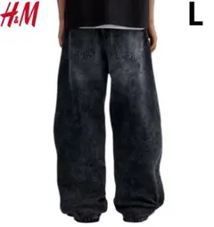 新品 H&M バギー デニム ブラック 32サイズ L