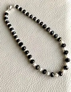 【美品❣️】オニキスとパールとクリスタルの素敵なネックレス