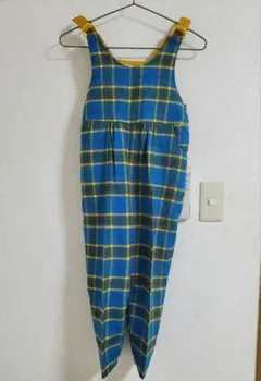 青と黄色のチェック柄サロペット（100cm~）