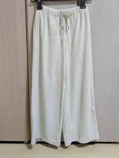 GU GIRLSリブプルオンワイドパンツ 140cm ナチュラル