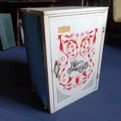 昭和レトロ 当時物 蝿張 ミニ収納棚 タテ型 花柄イラスト入り 昭和レトロ 当時物 蝿張 ミニ収納棚 タテ型 花柄イラスト入り
