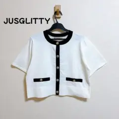 【専用】美品　JUSGLITTY 配色ジャケットライクカーデ ジャスグリッティー JUSGLITTY 配色ジャケットライクカーデ （黒