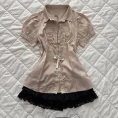 y2k 00s ウィッシュコア　水玉　フリルブラウス　森ガール　白　黒