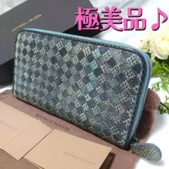 ♪極美品♪ 希少カラー ボッテガ パイソン レザー ラウンドファスナー 青