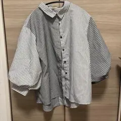 ストライプ バルーンスリーブシャツ 五分袖