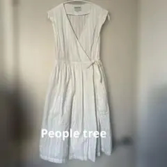 People Tree ホワイト ハンドメイドレース生地のラップドレス M