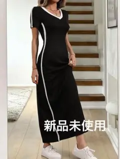 SHEIN LUNE ブラック ロングワンピース 半袖　新品未使用　サイズM