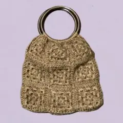【新品】茶色 手編みバッグ/裏地付き/丸取って