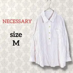 NECESSARY【M】ハーフボタンシャツ ストライプ マルチカラー コットン