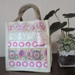 インド刺繍リボンコットンバック