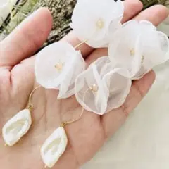 シフォンフラワー イヤリング 花嫁 結婚式 ウエディング