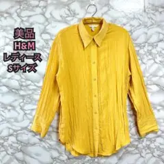 429【美品】H&M イエロー クリンクルシフォンシャツ　長袖 Sサイズ