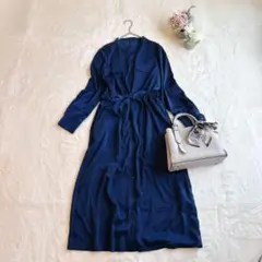 オットーコレクション【L】バンドカラー シャツワンピース ロング 光沢 上品