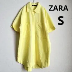 ZARA ザラ ロングシャツ S オーバーサイズシャツ 半袖 イエロー 蛍光色