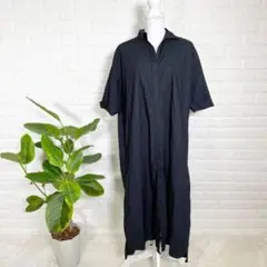【IENA】イエナ ロングワンピース (38)ネイビー 裏地なし