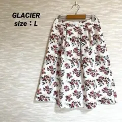 GLACIER フレアスカート【L】ひざ丈 花柄 タック きれいめ 0775