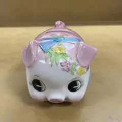 豚の陶器貯金箱 花の装飾付き