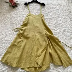 ラインヴァンド　ギャザー　アシンメトリー　リネンワンピース　バックベルト